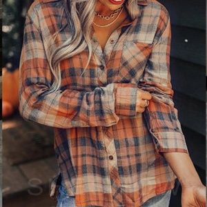 NWT Pumpkin Spice Dreamer Plaid Top Size XXL